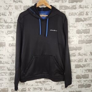 Eddie Bauer Outdoor Hoodie Mens Large Black Blue Free Heat‎ Pullover Activewear